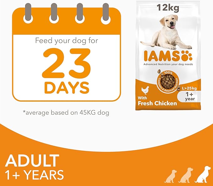 IAMS Adult Large Complete Dry Dog Food Chicken 12kg - With DentalCare System