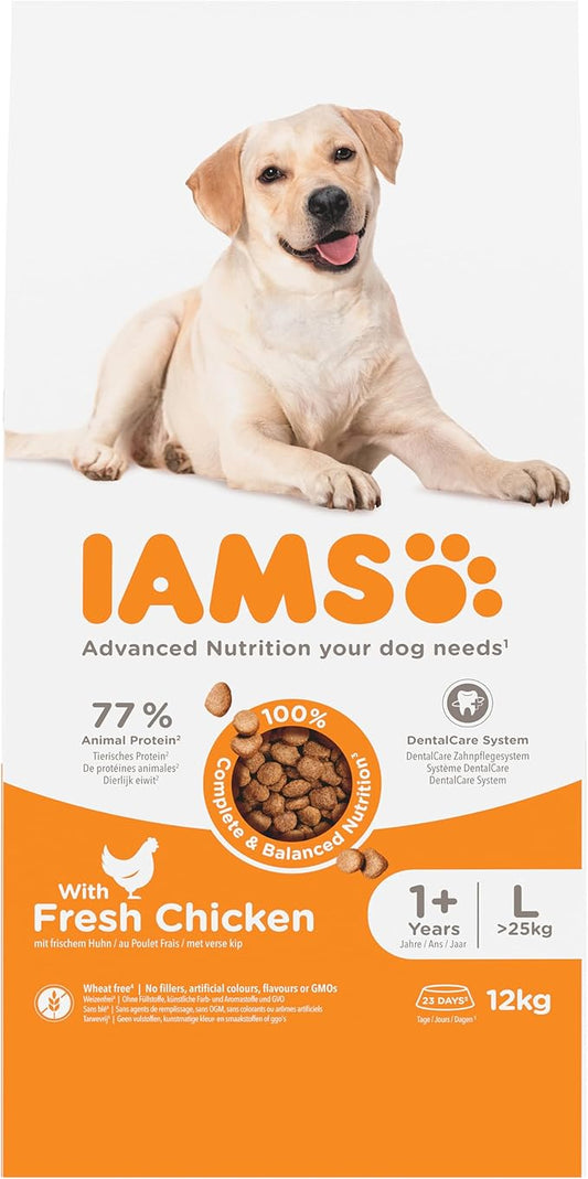 IAMS Adult Large Complete Dry Dog Food Chicken 12kg - With DentalCare System