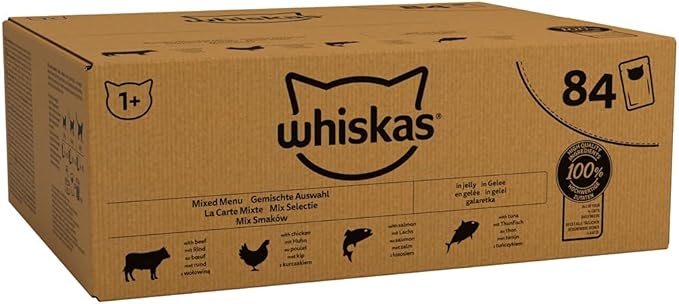 whiskas 1 plus Adult Wet Cat Food in Jelly (84 x 85 g) Pouches